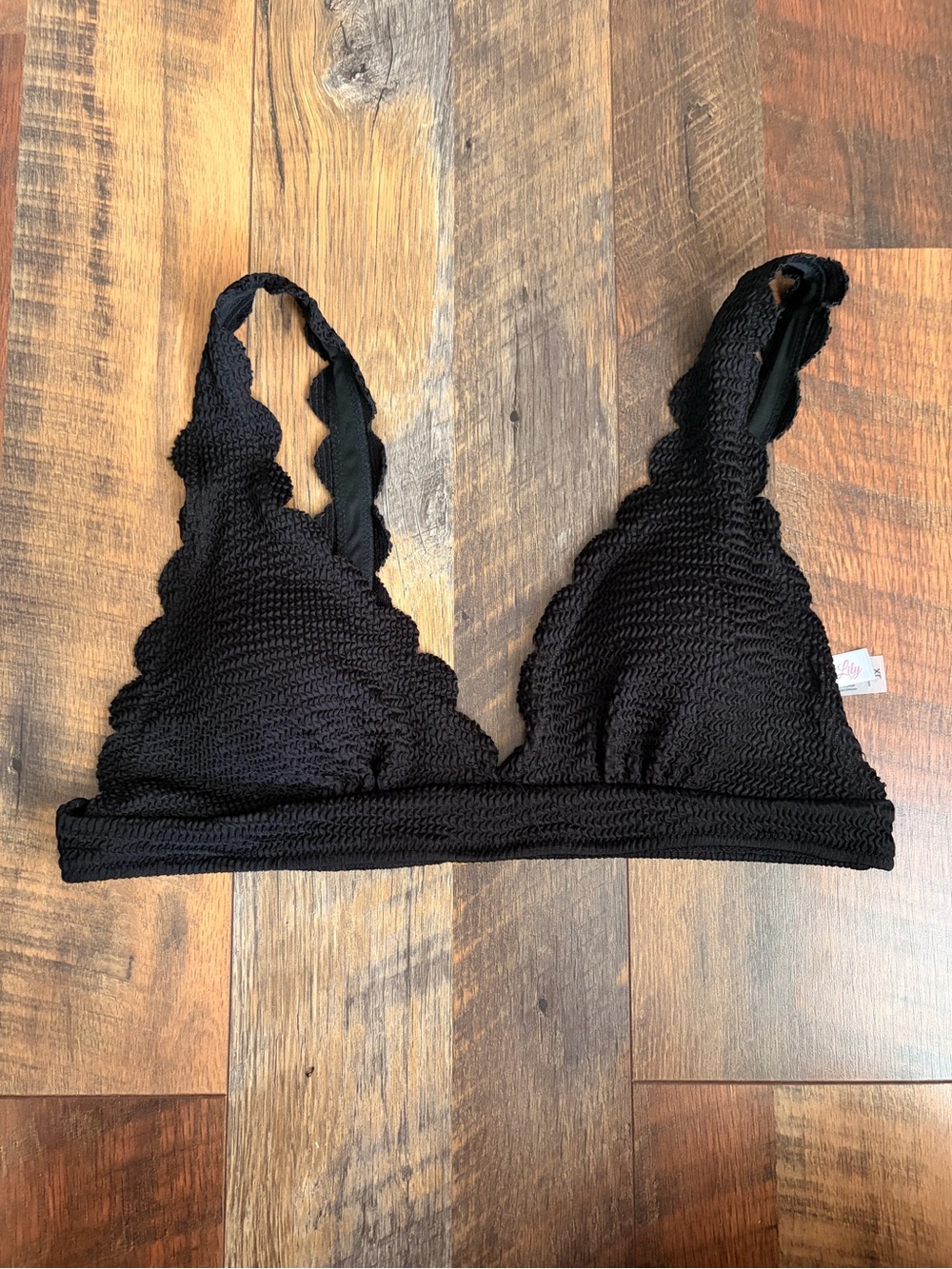 Pink Lily Scalloped Black Crochet Swimsuit Top